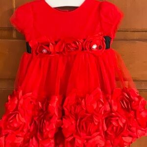 Girls 6-9 month red with flowers holiday dress.